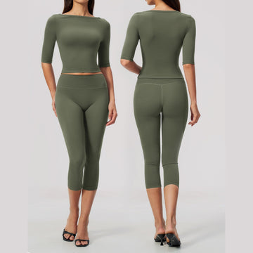 New High Elastic Tight Going Out Running Two-piece Set 8793
