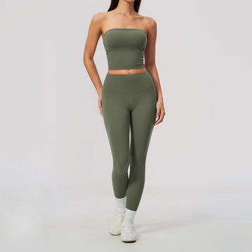 New Tube Top Yoga Set High Waist Peach Hip Leggings Sportswear 8793