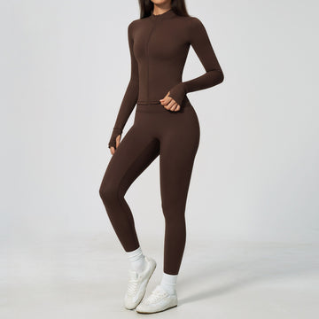 New Sports Long-sleeved Zipper Jacket Breathable and Quick-drying Fitness Yoga Set 6116