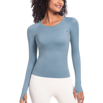 Long Sleeve Crew Neck Sports T-Shirt Skin-friendly Slim Fit Breathable Yoga Long Sleeve Top