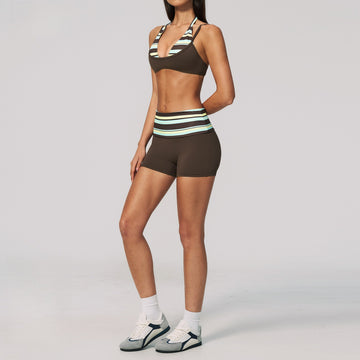 New Polka Dot Neck Bra Sports Quick-drying Running Fitness Set 4549