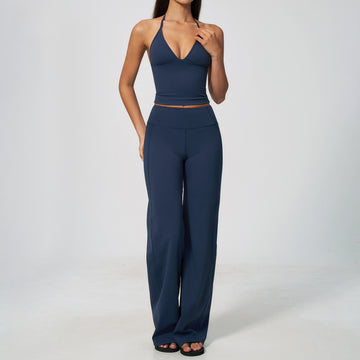 New Deep V Neck Vest Breathable Fashion Micro-pull Pants Fitness Set 5575