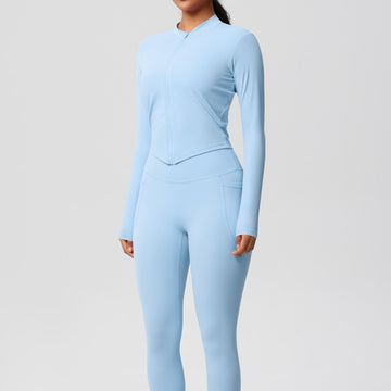 High Elastic Breathable Zipper Long Sleeve Jacket Skinny Shaping Yoga Suit Fitness Set