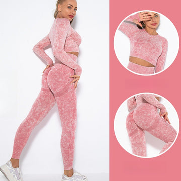 Seamless Washed Peach Hip Lift Yoga Set