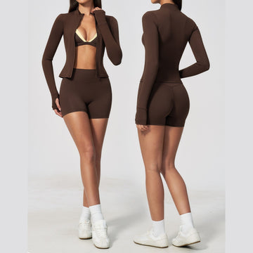 New Cardigan Outerwear Running Sports Quick-dry Fitness Wear Three-piece Set 6116
