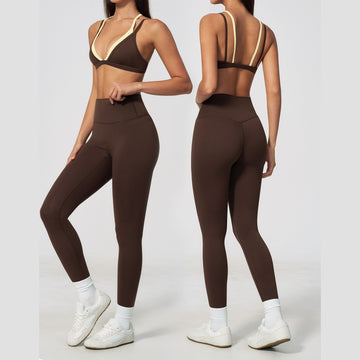 New Fake Two-piece Thin Shoulder Strap Bra High Waist Hip Lift Yoga Set 6116