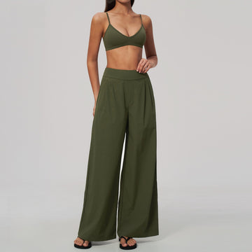 New Shockproof Beauty Back Bra High Waist Skinny Belly Wide Leg Pants Yoga Set 9599