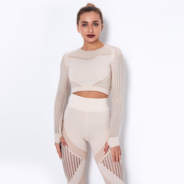 Seamless Fitness Long Sleeve Skinny Hollow Plastic Quick Drying Yoga Top