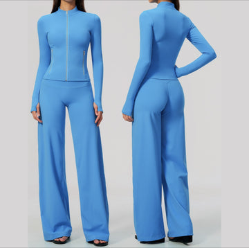 New Casual Zipper Jacket High Waist Abdomen Hip Lift Pants Yoga Set 5529