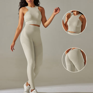 Seamless Breathable Bra Vest High Waist Leggings Yoga Set