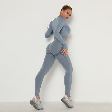 Seamless Yoga Set Moisture Wicking Long Sleeve Sports Set