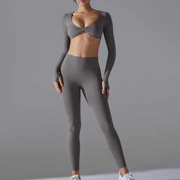 Long Sleeve Slim Elastic Fitness Suit Running Training Sports Set