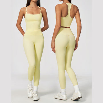 New Suspender Chest Pad Vest High Waist Nude Quick-drying Sports Fitness Set 4518