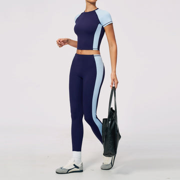 Naked Crew Neck Short Sleeve High Waist Leggings Slim Fit Sports Fitness Set 2567