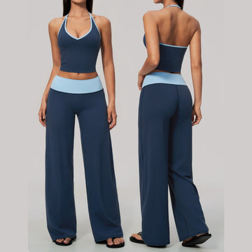 New Neck-hanging Contrasting Sports Vest High Waist Sports Quick-drying Training Set 9639