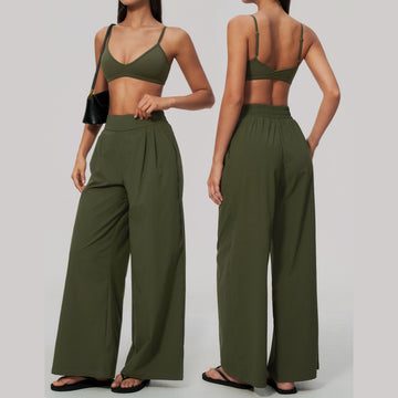 New Shockproof Beauty Back Bra High Waist Skinny Belly Wide Leg Pants Yoga Set 9599