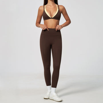 New Fake Two-piece Thin Shoulder Strap Bra High Waist Hip Lift Yoga Set 6116