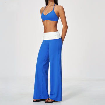 New Neck Yoga Bra Sports Quick-drying High Waist Contrasting Color Micro-pull Sportswear Set 9666