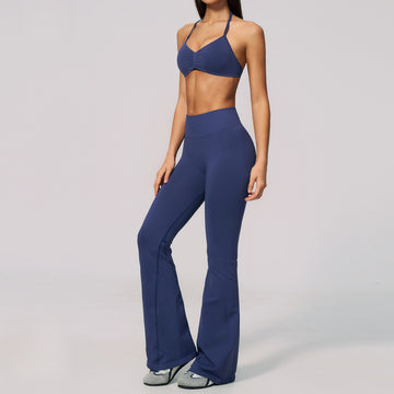 New Thin Shoulder Strap Neck Bra Pilates Wide Leg Pants Quick-drying Yoga Set 4535