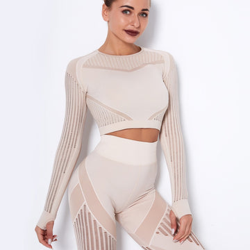 Seamless Fitness Long Sleeve Skinny Hollow Plastic Quick Drying Yoga Top