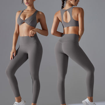 Sports Gather Bra High Waist Hip Lift Leggings Fitness Yoga Set