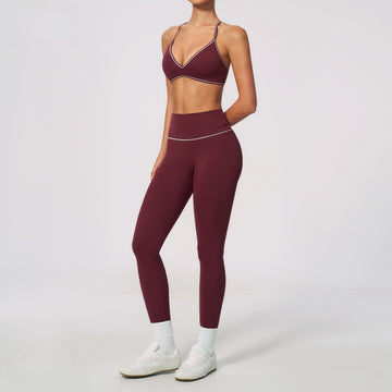 New V-neck Beauty Back Bra High Waist Leggings Running Sports Yoga Set 9615