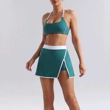 Naked Contrasting Colors Sexy Yoga Tennis Skirt Fitness Set D010