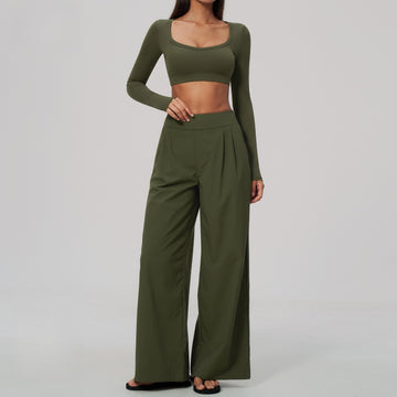 New Long-sleeved Casual Fashion and Thin Wide-leg Fitness Sports Set 9599
