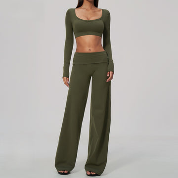 New Slim-fit  Breathable Hip-lifting Wide-leg Pants Yoga Set 9599