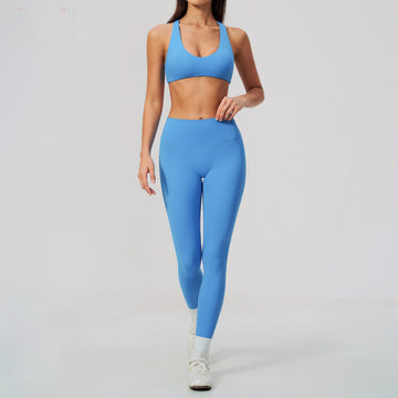 New Cross Back Hollow Bra High Waist Hip Lifting Leggings Yoga Set 5558