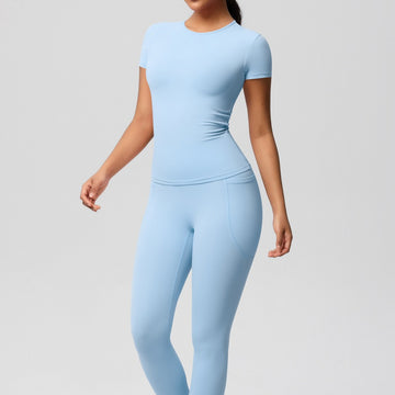 Skin-friendly Tight Sports Short-sleeve Slimming Pocket Yoga Leggings Fitness Set