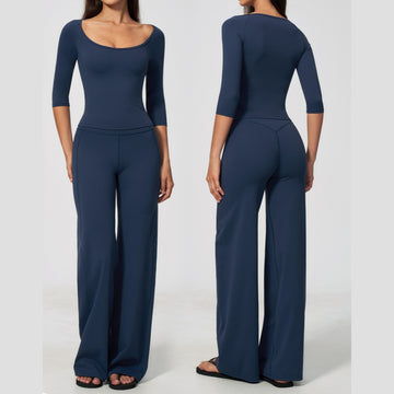 New Slim-fit High-elastic Belly and Hip Flared Pants Fashion Sports Set 5575