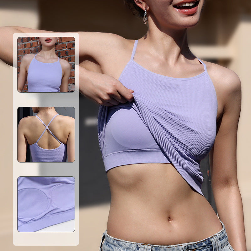 Seamless Solid Color Cross-thin Shoulder Strap Sports Bra A120