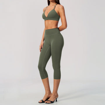 New Yoga Set Shockproof Sports Bra High Waist Five-point Pants 8793