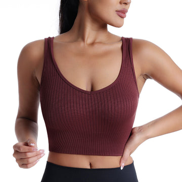 Custom Seamless V-Neck Threaded Wide Yoga Outdoor Top bra S129