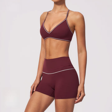 New High-elastic Sports Bra, Belly and Hip Shorts Outdoor Sports Set  9615