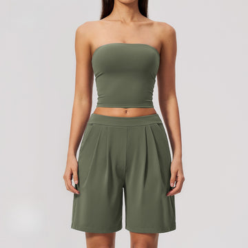 New Yoga Tube Top Breathable Fashion High Waist Sports Shorts Fitness Set 8793