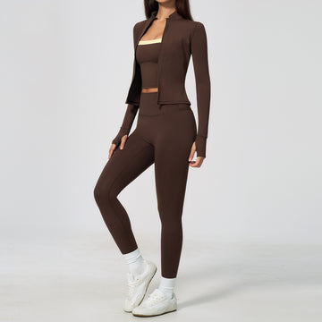 New Quick-drying and Breathable Fitness Clothes Three-piece Cardigan Yoga Clothes 6116