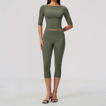 New High Elastic Tight Going Out Running Two-piece Set 8793