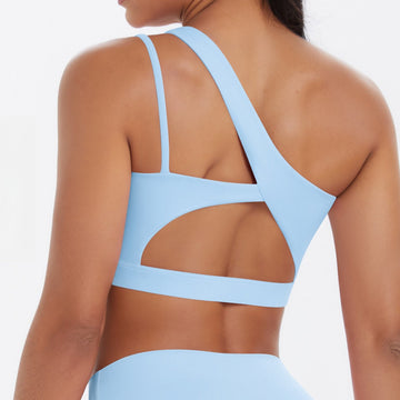 One Shoulder Beauty Back Nude Feeling Gathering Sports Underwear Yoga Bra
