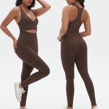 Seamless Cross Bra Peach Leggings Yoga Suit Sports Fitness Set