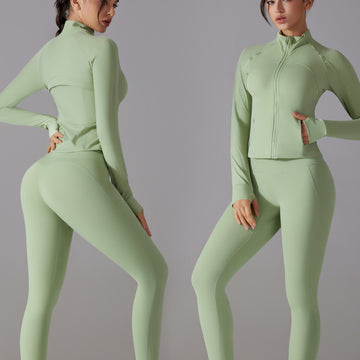 Long Sleeve Slim Fit Elastic Zipper Fitness Suit Training Sports Set