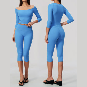New Slim-fit Waist Mid-sleeved Yoga Suit High Waist Hip Lift Sports Set 5529