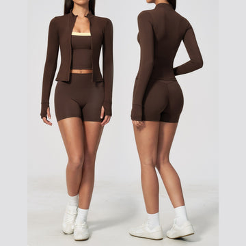 New High Elastic and Breathable Fashion Sports Quick-drying Fitness Clothes Three-piece Set 6116