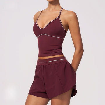 New Polished Contrasting Color V-neck Neck Vest Sports Quick-drying Fitness Set 9615