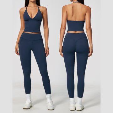 New Shockproof Gathering Bra High Elastic Abdomen and Hip Pants Yoga Set 5575