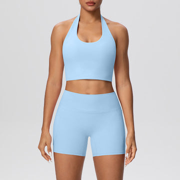 Skin-friendly Back Gathering Sports Bra Pocket Sports Shorts Set