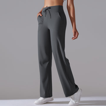 Sports Drawstring Wide-leg Pants Loose Nude High-waisted Yoga Trousers