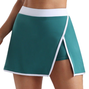 Contrasting Color Fake Two-piece Sports Yoga Skirt D010