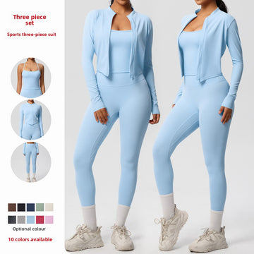 Naked Sling Vest Sports Zipper Long Sleeve Jacket Fitness Three-piece Set
